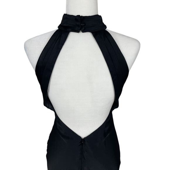 Meshki Claire Satin Drape High Neck Maxi Dress Gown Black Size XS Holiday Party - Picture 8 of 15